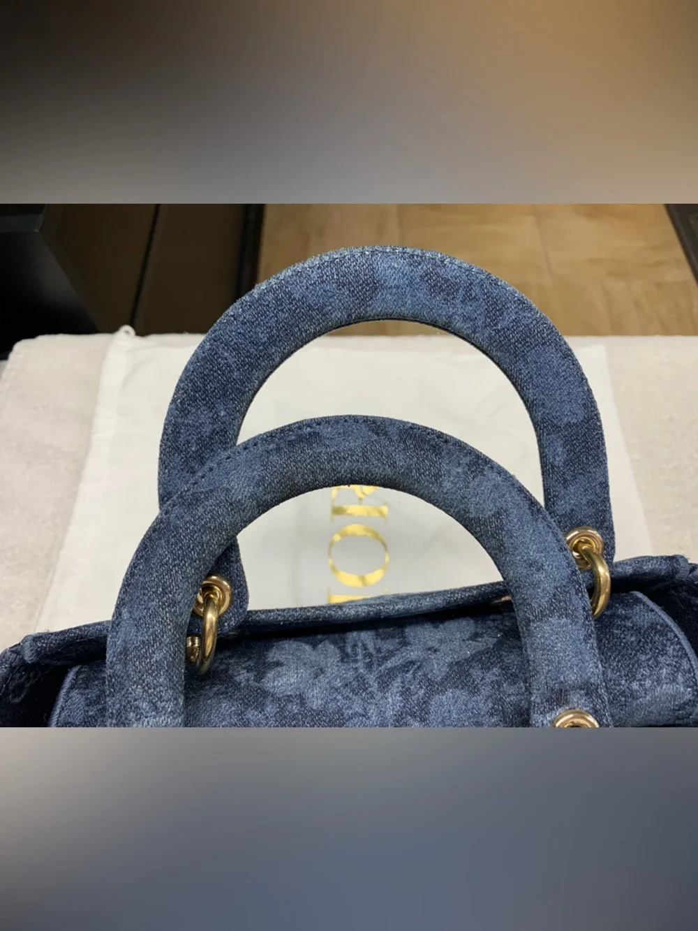 Christian Dior Lady D-Lite Floral Medium Blue Denim Bag